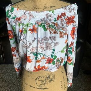 Long sleeve off the shoulder floral shirt